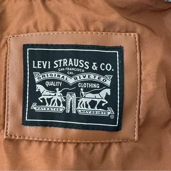 LEVI'S Faux Leather Puffer Jacket Sz XL Camel Brown - Picture 10 of 14